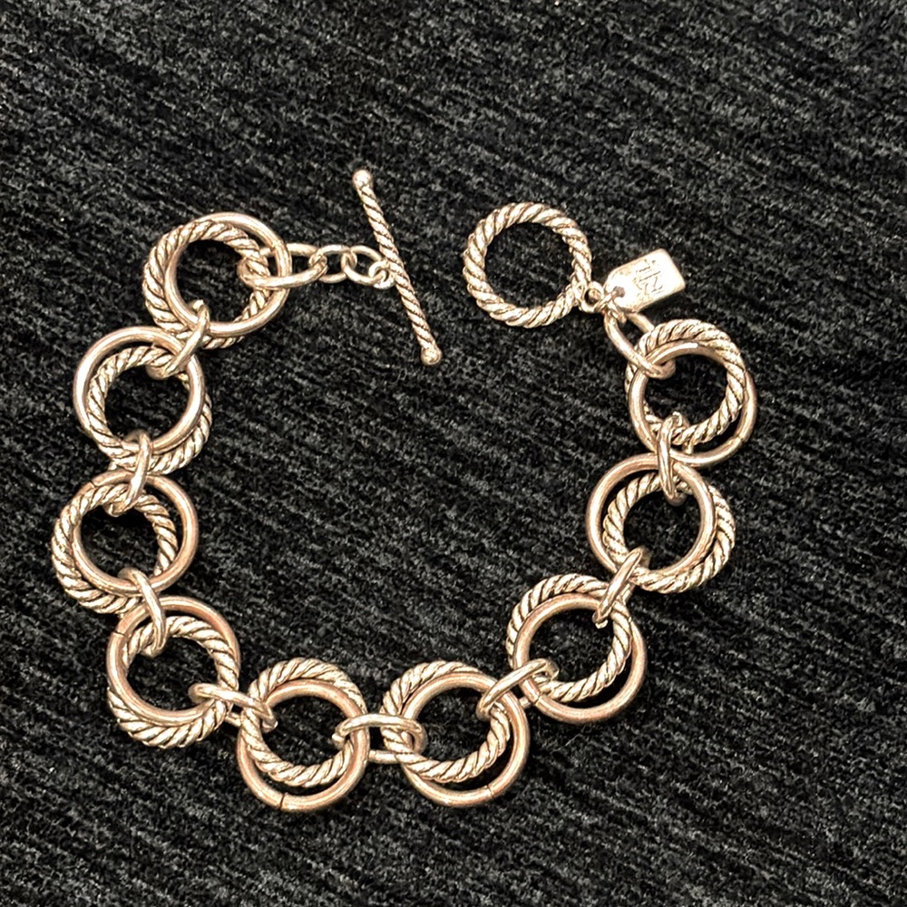 Ralph Loren Double Cable Linked Silver-Tone Toggle Clasp 7.5" Bracelet